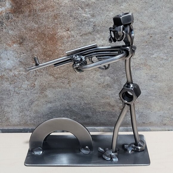 Nuts and Bolts Rifleman Figurine Business Card Holder Metal Shooting Hunting - Picture 2 of 13